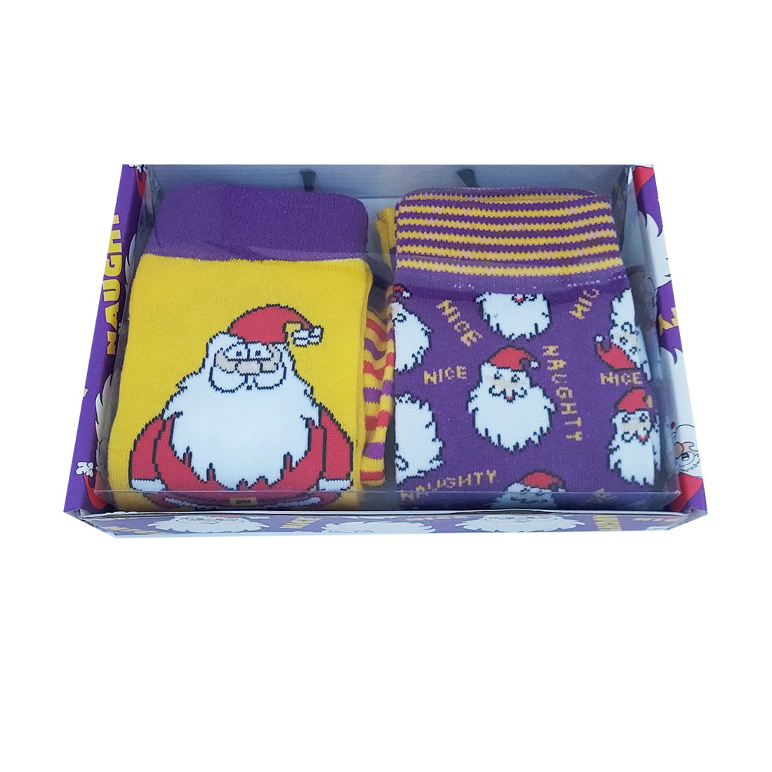 Santa Two Pack Mens Socks in Yellow & Purple