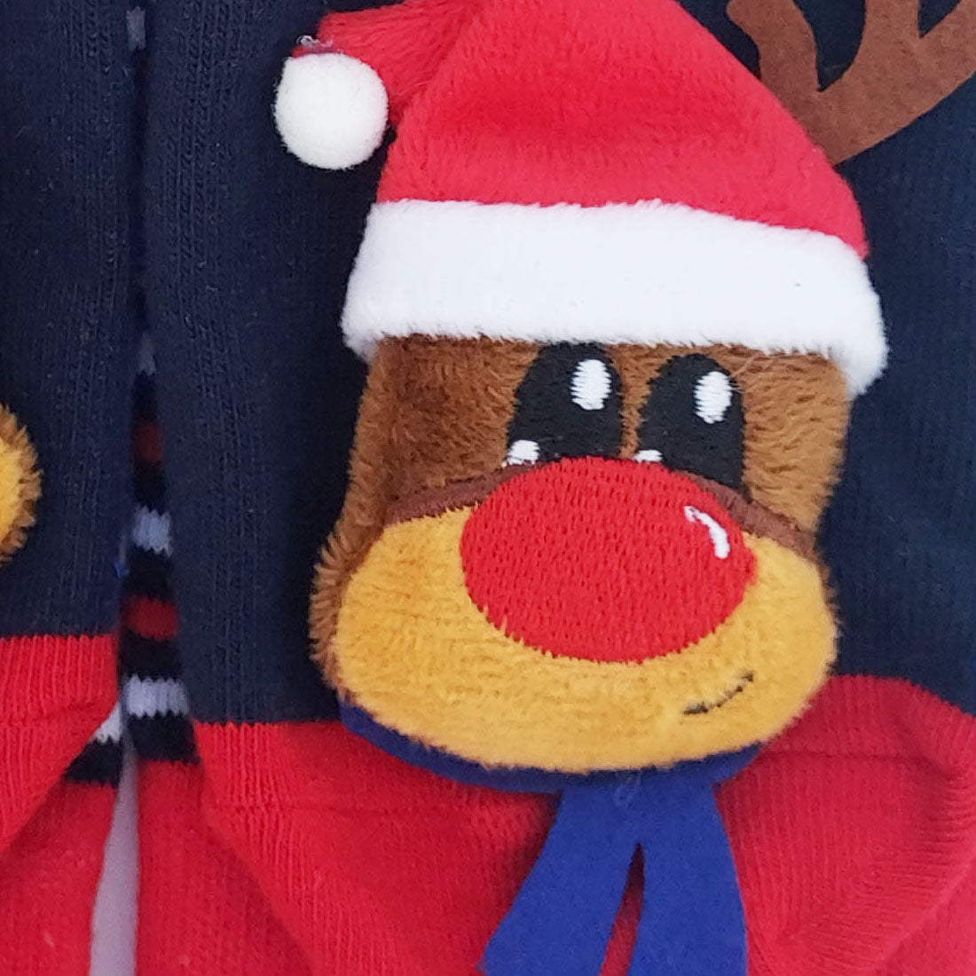 3D Deer Novelty Christmas Mens Socks in Navy & Red