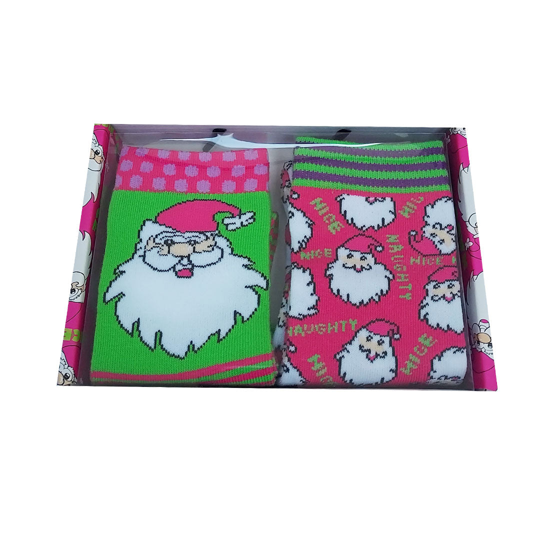 Santa Christmas Ladies Sock Set in Pink & Lime