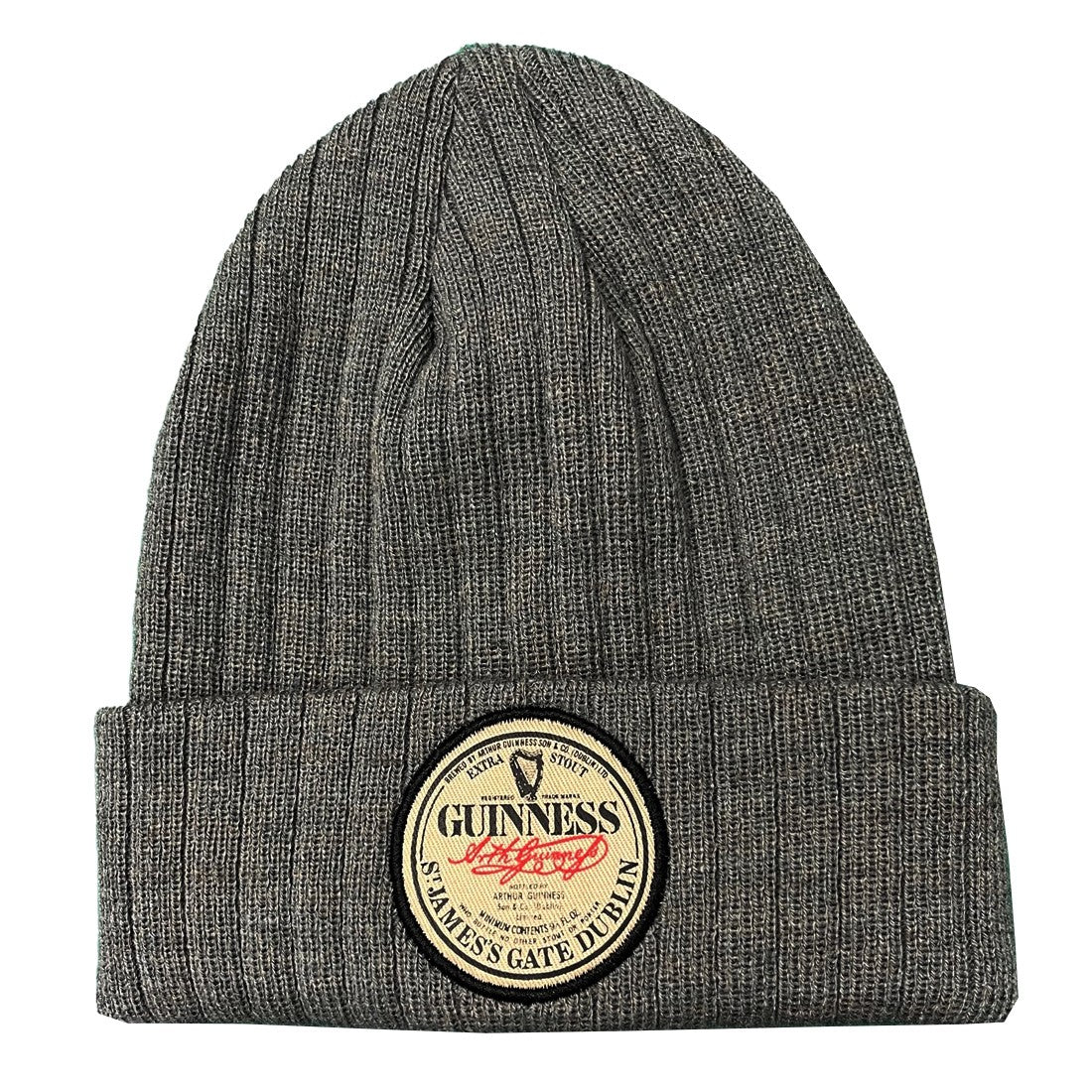 Guinness Badge Turn-Up Knit Hat in Charcoal