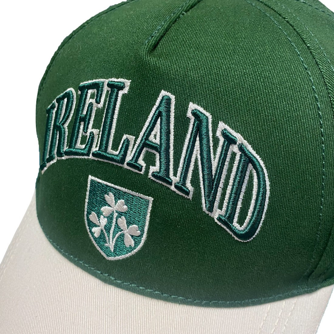 Ireland Shamrock Crest Baseball Cap in Bottle Green & Cream