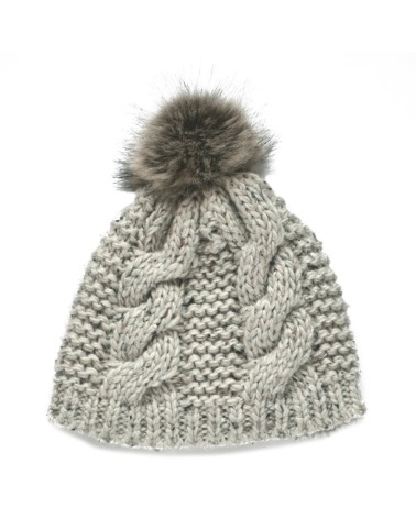 Patrick Francis Adults Oatmeal Speckled Wool Faux Fur Bobble Hat