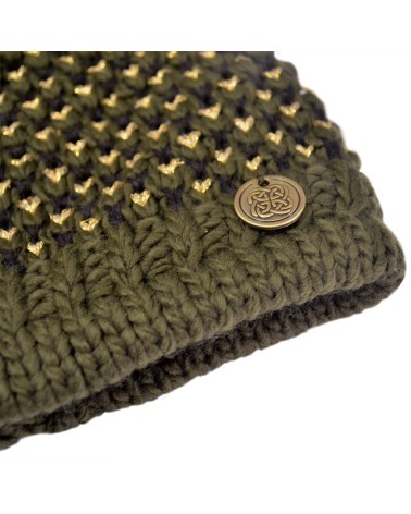 Patrick Francis Ireland Khaki/ Gold Lurex Faux fur Bobble Hat