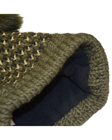 Patrick Francis Ireland Khaki/ Gold Lurex Faux fur Bobble Hat