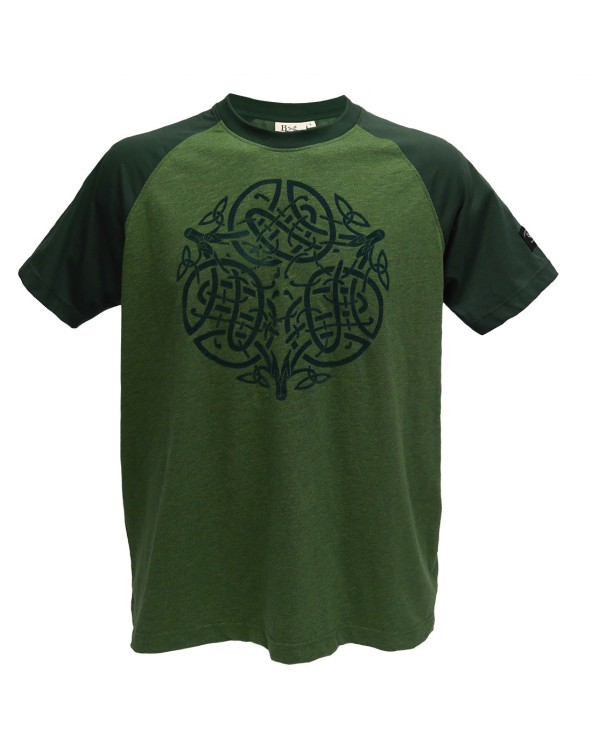Book of Kells Moss Green Celtic Knot Raglan T-shirt
