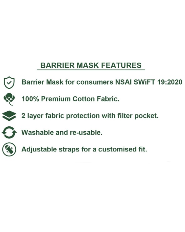 Adults White all over Shamrock Barrier Mask (NSAI SWIFT 19 Compliant)