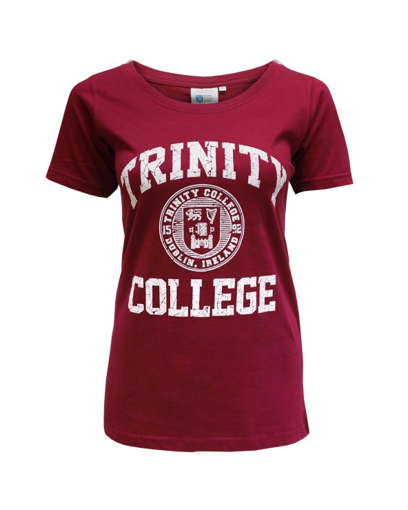 Trinity College Dublin Burgundy/ White Crest Ladies T-shirt