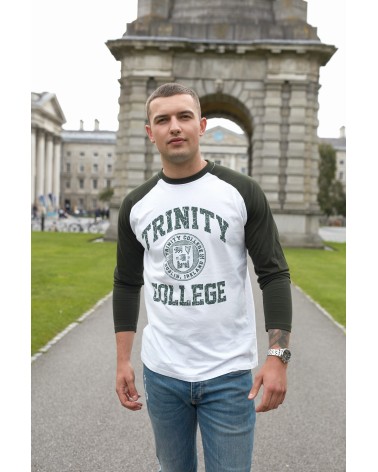 Trinity College Dublin White/ Bottle Green Crest Long Sleeve T-shirt