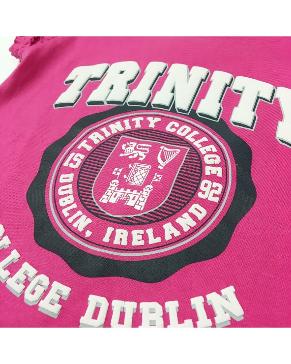 Trinity College Dublin Pink Crest Kids Frill Sleeve T-shirt
