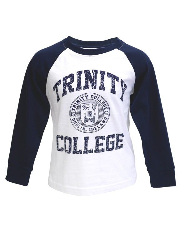 Trinity College Dublin White/ Navy Crest Kids Long Sleeve Top