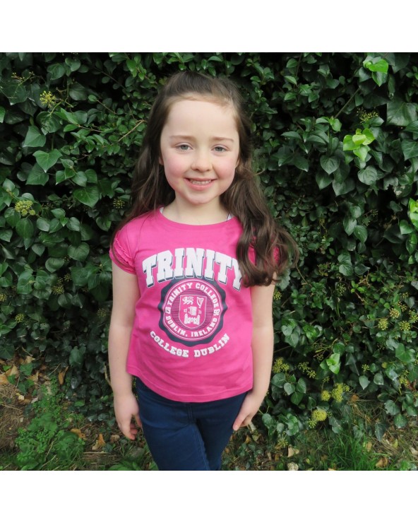 Trinity College Dublin Pink Crest Kids Frill Sleeve T-shirt