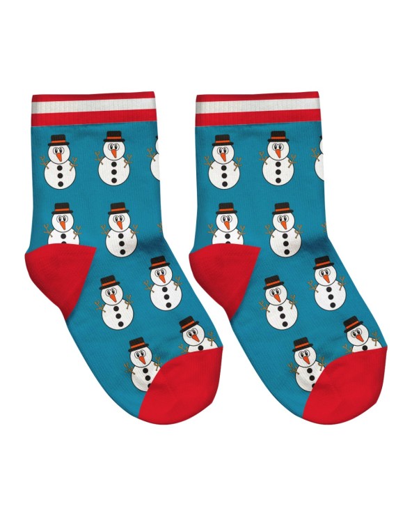 Blue Overall Snowman Christmas Kids Socks