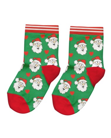 Green Overall Santa Heart Christmas Kids Socks