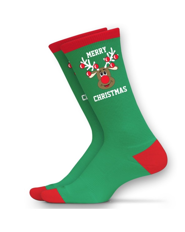 Green Reindeer Adults Christmas Socks