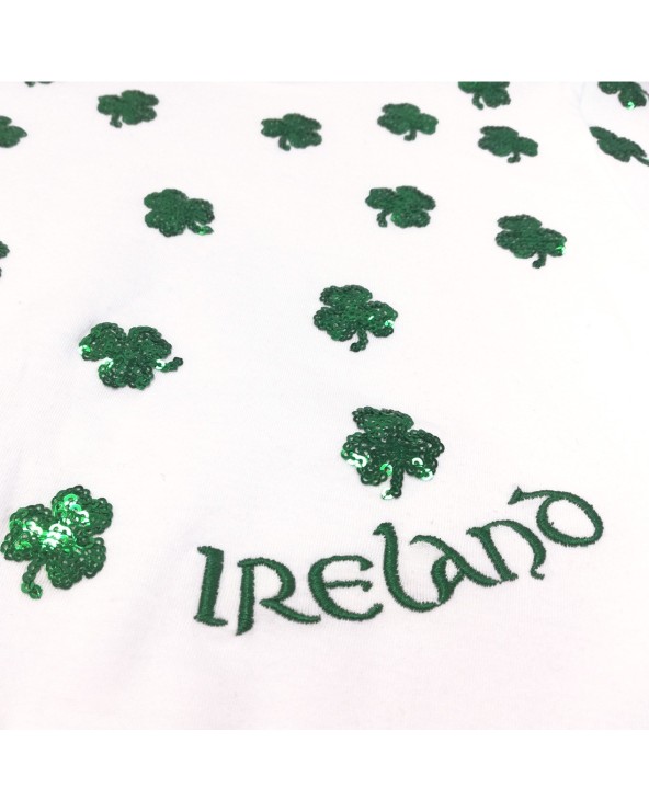 Kids White Ireland Shamrock Sequin Knot T-shirt