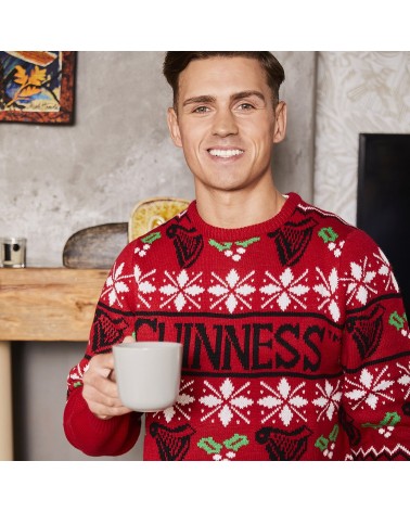 Guinness Festive Holly Knit Jumper in Red