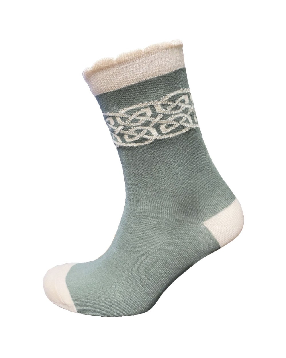 BK Celtic Knot Ladies Socks in Thyme & Cream