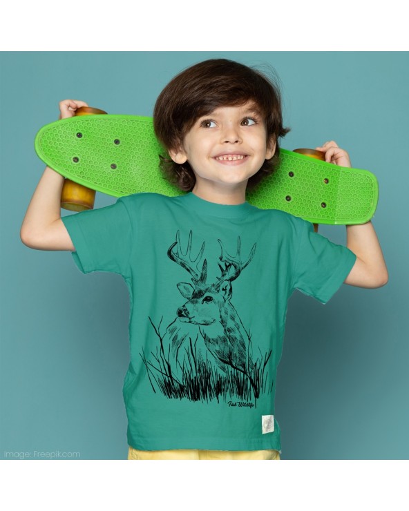 Green Island Stag Sketch Kids T in Green