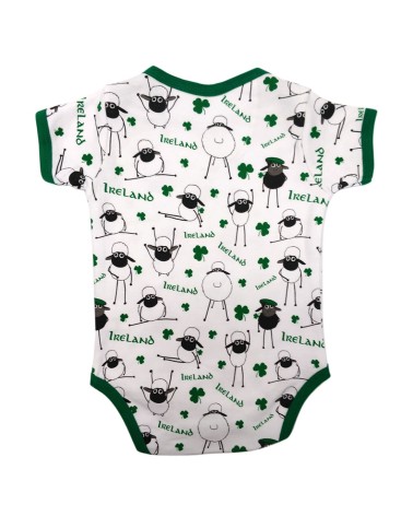 White/ Green Overall Printed Sheep Baby Vest