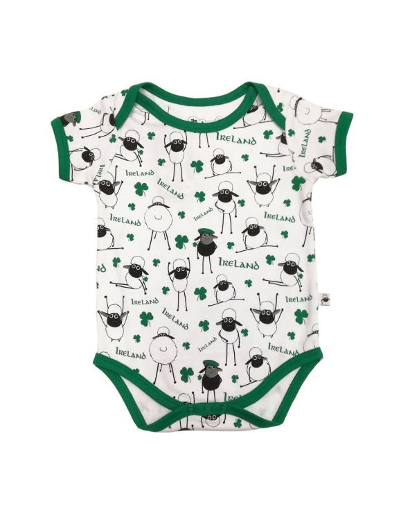 White/ Green Overall Printed Sheep Baby Vest