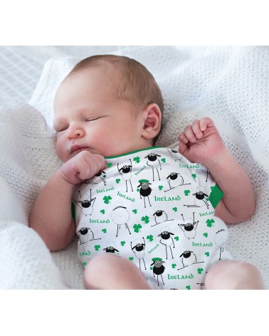 White/ Green Overall Printed Sheep Baby Vest