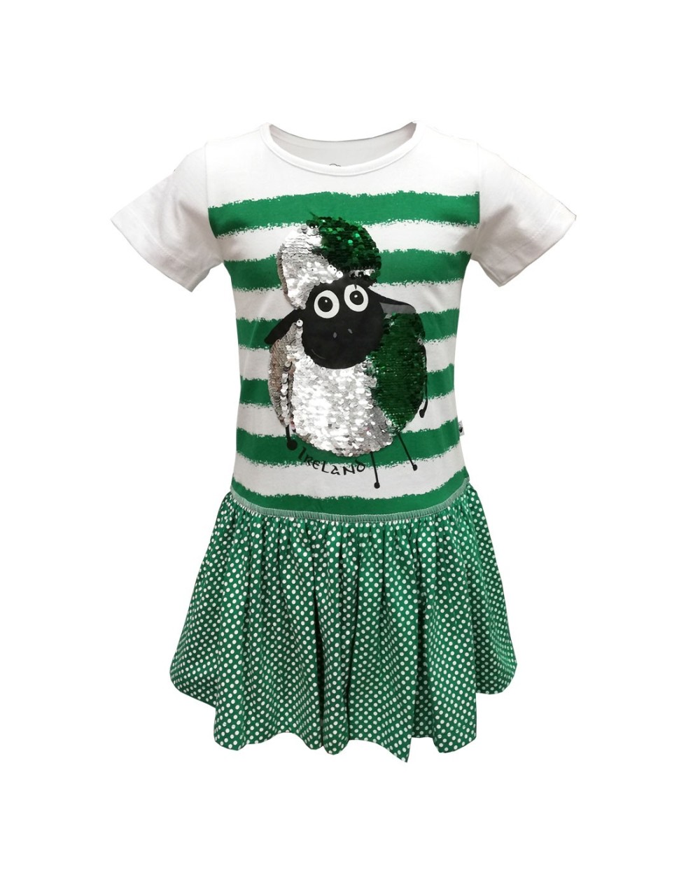 White/ Emerald Green Stripe 2 Way Sequin Sheep Kids Dress