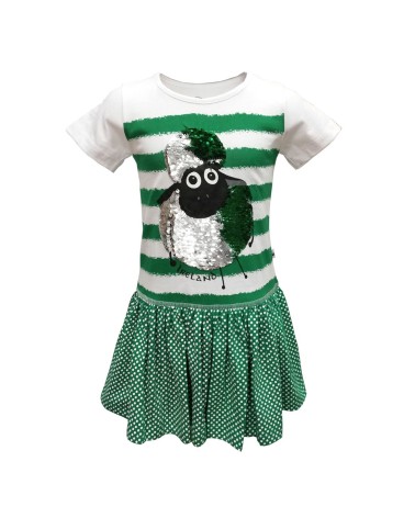 White/ Emerald Green Stripe 2 Way Sequin Sheep Kids Dress