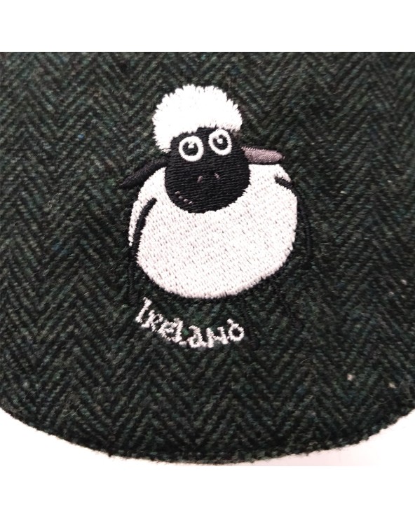 Bottle Green Herringbone Sheep Kids Flat Cap.