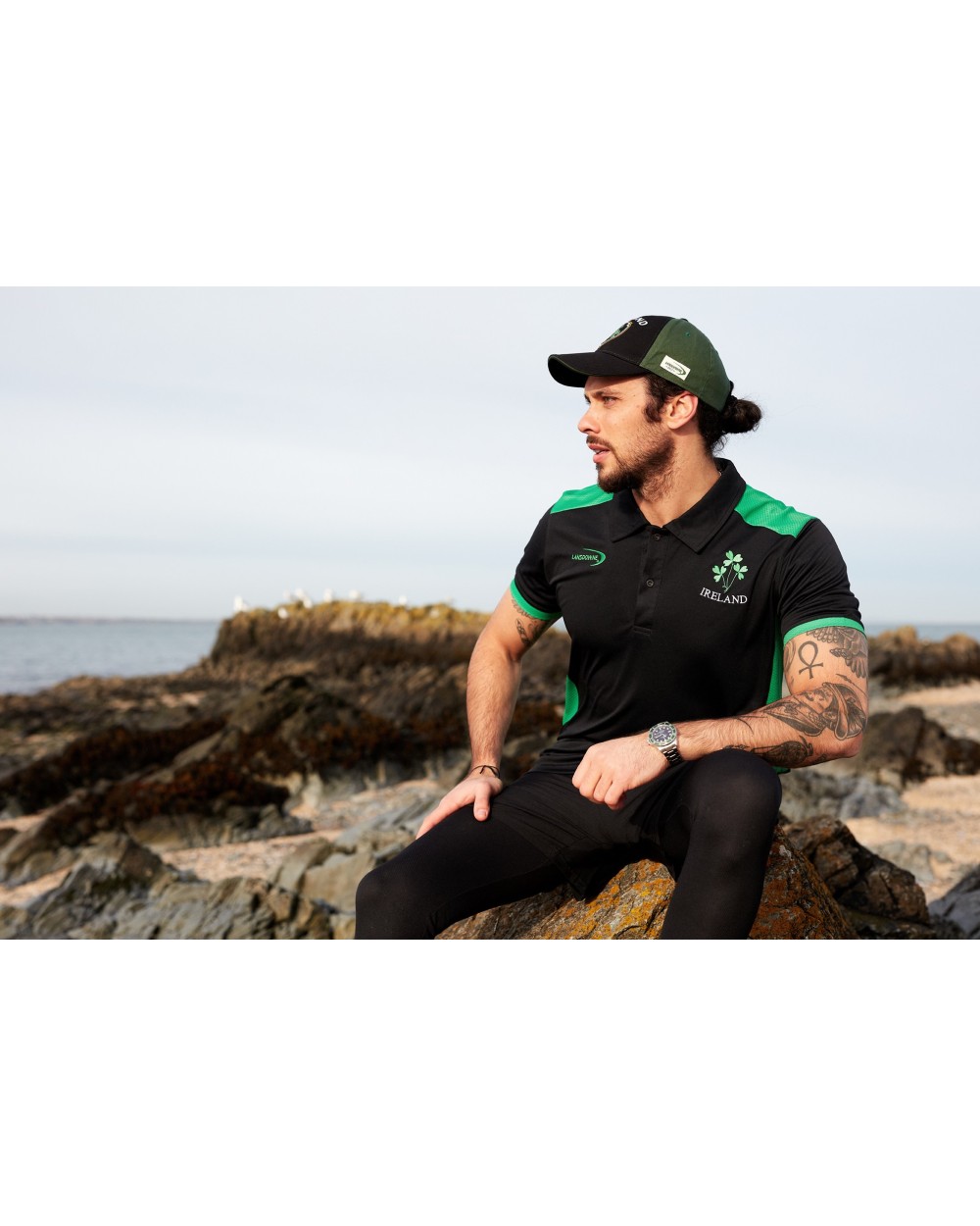 Lansdowne Ireland Performance Polo in Black & Green