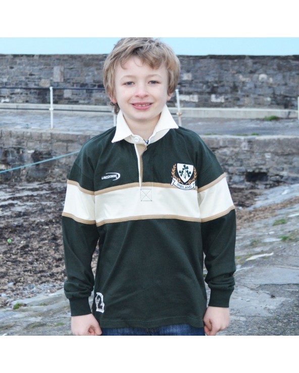 Lansdowne Kids Bottle And Natural Long Sleeve Rugby Shirt