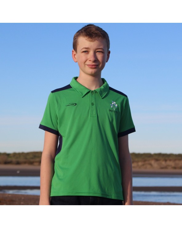 Lansdowne Sports Official Collection Emerald Green And Navy Performance Kids Polo Shirt