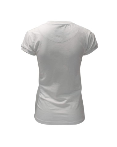 Ladies White 2 Way Sequin Shamrock V-neck T-shirt