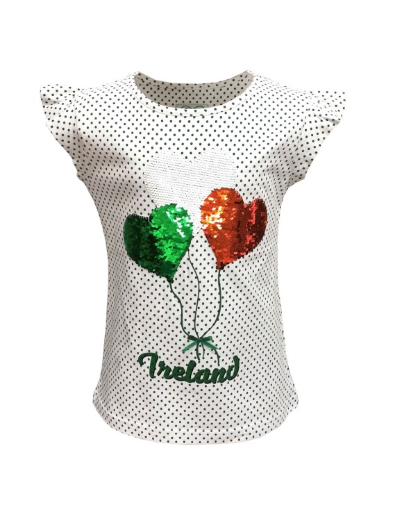 Kids White/ Emerald Green Spotty T-shirt with Sequin Balloons