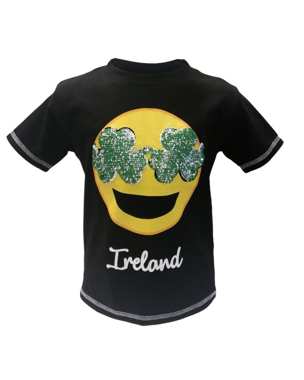 Kids Black Ireland 2 Way Sequin Shamrock Emoji T-shirt