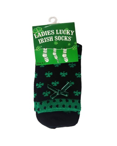 Traditional Craft Black/ Overall Green Shamrock Ladies Ankle Socks