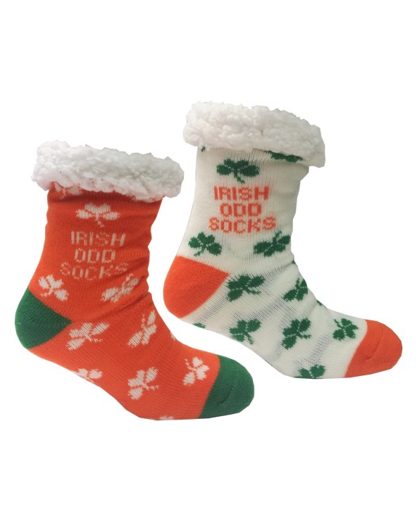 Traditional Craft Orange White Irish Odd Shamrock Weave Lined Slipper Socks
