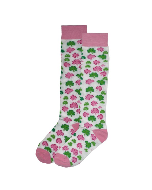 White/ Pink/ Green Knee High Socks With Multi Shamrocks