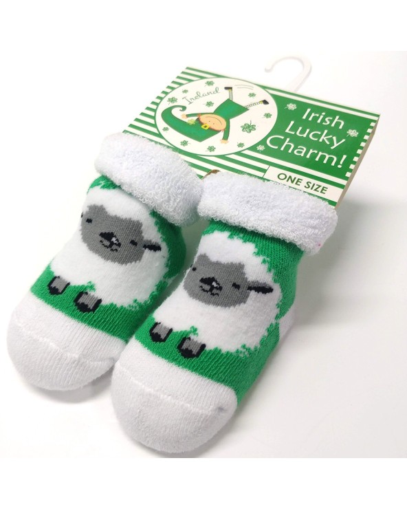 White/ Green Woolly Sheep Baby Booties