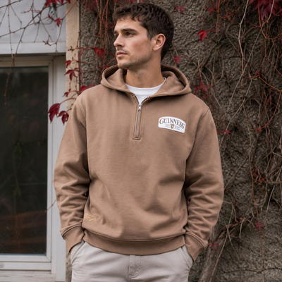 Guinness Trademark Quarter-Zip Hoodie in Brown