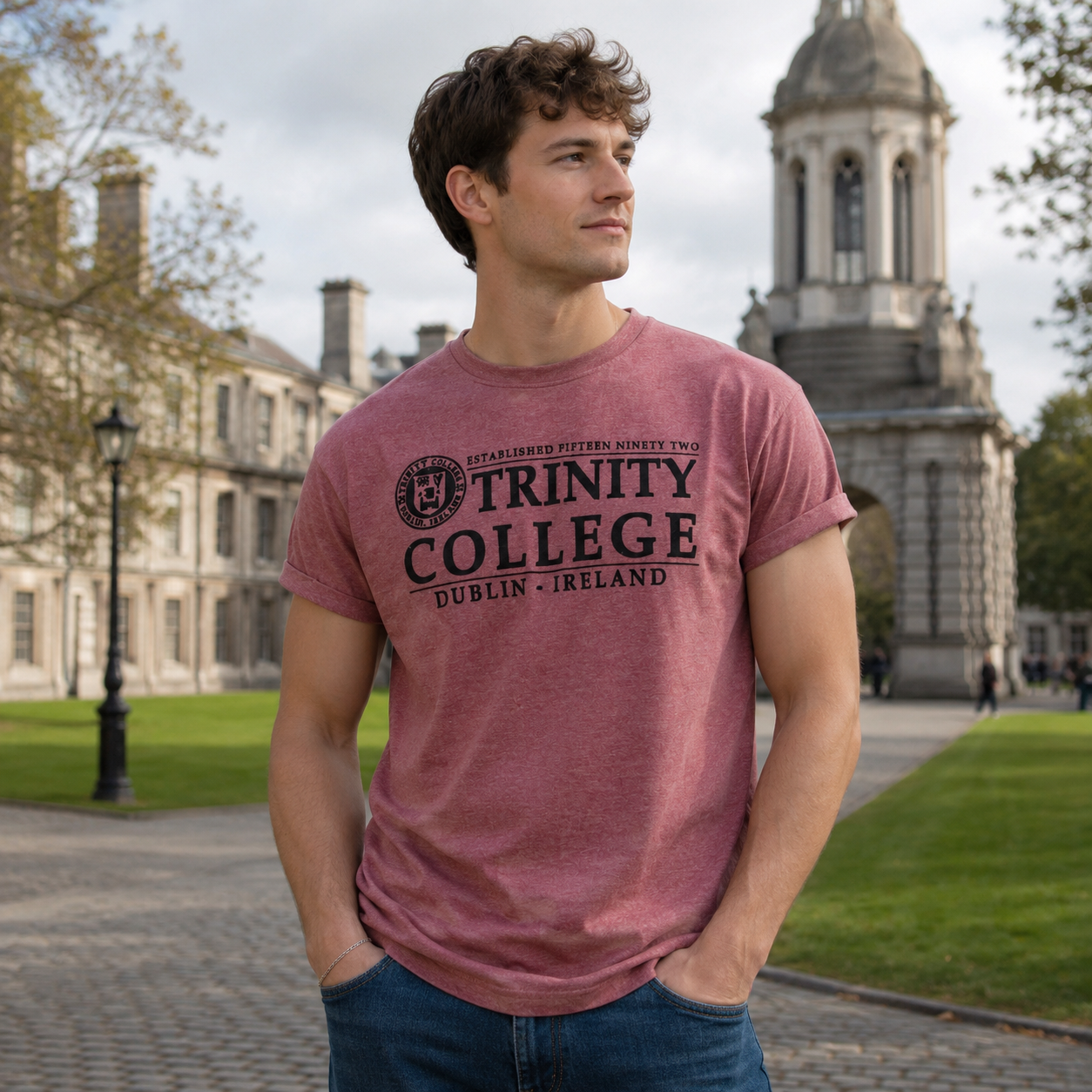 Trinity College Dublin Burgundy Marl Flock T-shirt