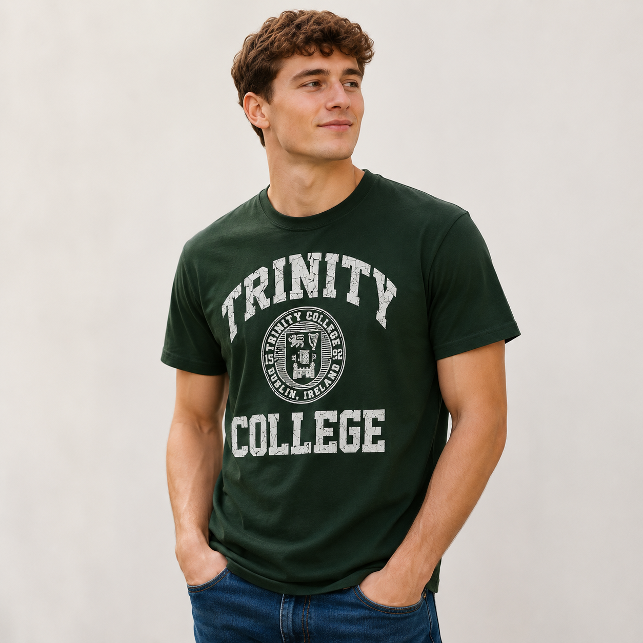 Trinity College Dublin Bottle Green/ White Crest T-shirt