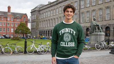 Trinity College Dublin Bottle Green/ White Crest Sweatshirt