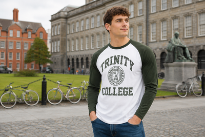 Trinity College Dublin White/ Bottle Green Crest Long Sleeve T-shirt
