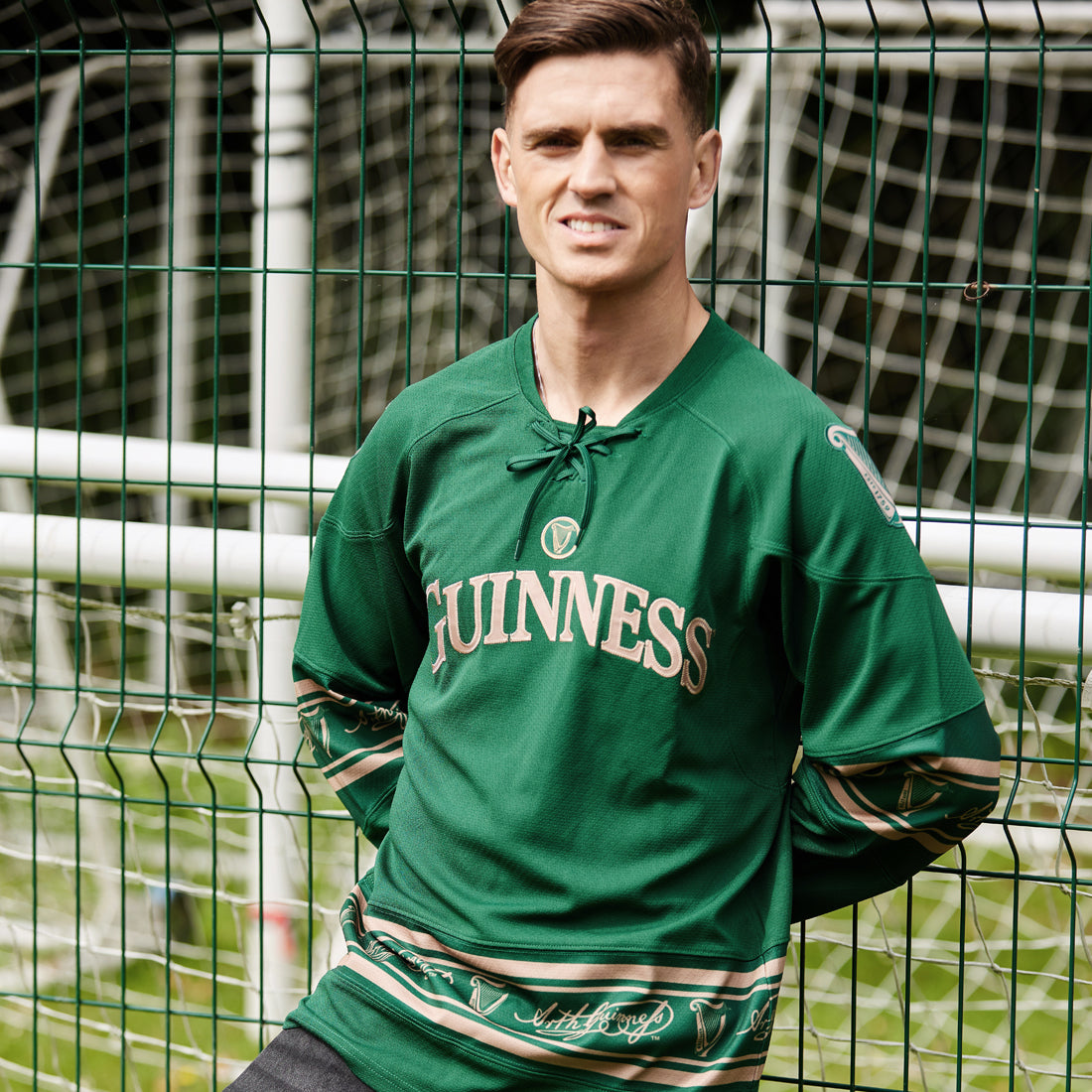 Guinness Toucan Mesh Long Sleeve Top in Green & Gold