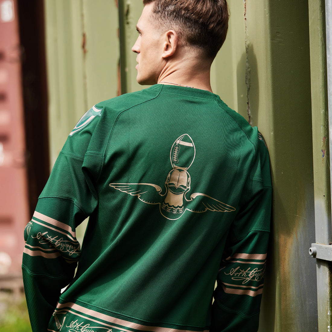 Guinness Toucan Mesh Long Sleeve Top in Green & Gold
