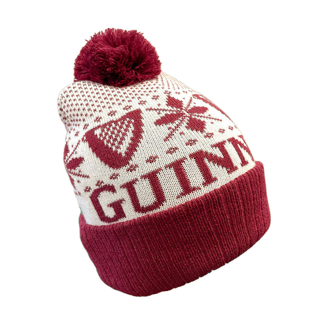 Guinness Festive Harp Knit Bobble Hat in Cream & Burgundy