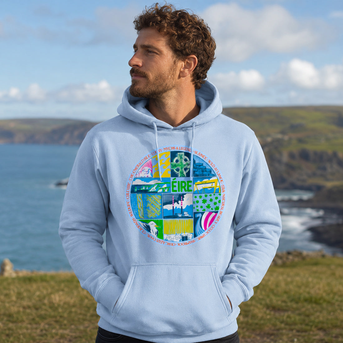 Green Island Eire Cross Hoodie in Blue