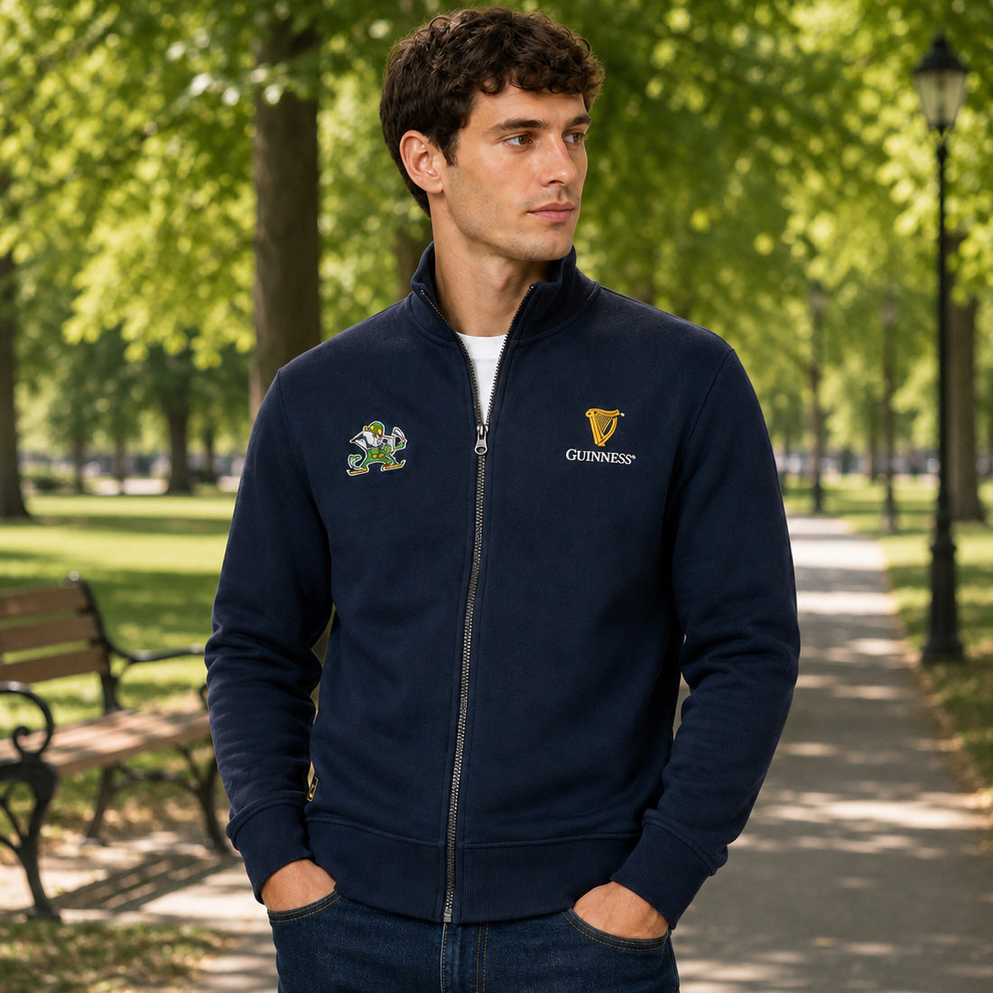 NAVY GUINNESS NOTRE DAME FULL ZIP SWEATSHIRT