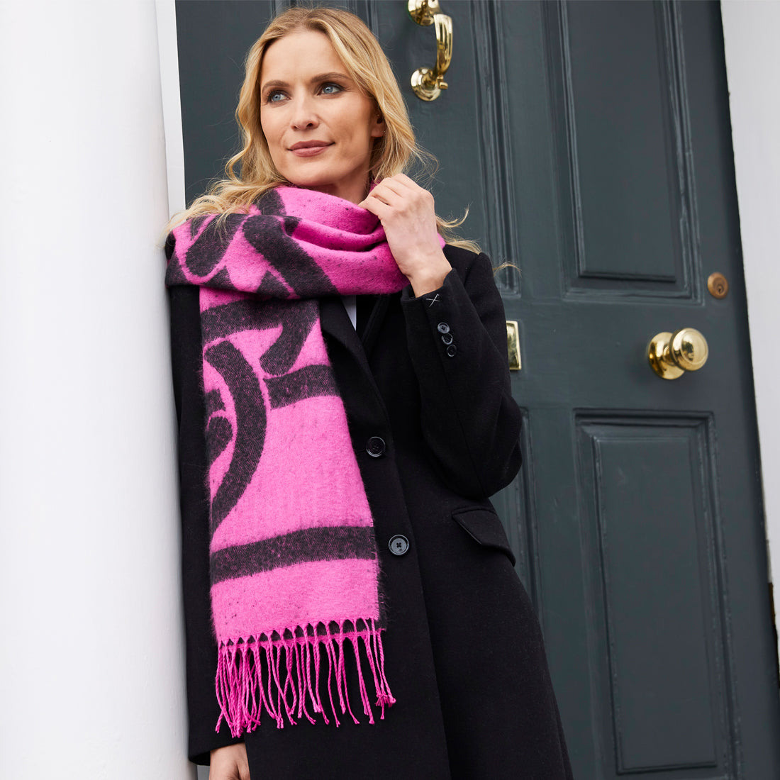 PF Large Celtic Knot Wrap Scarf in Cerise Pink & Black