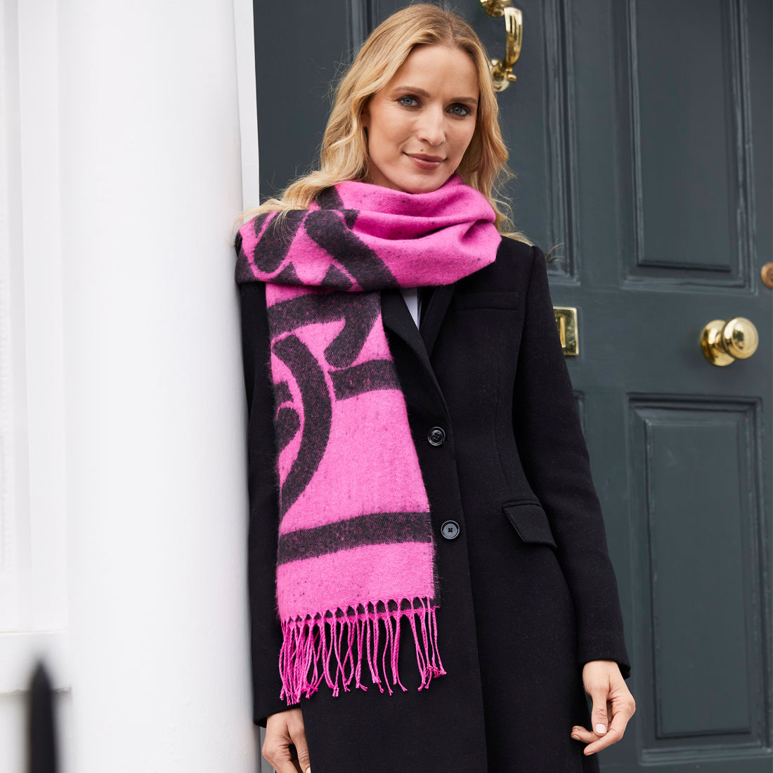 PF Large Celtic Knot Wrap Scarf in Cerise Pink & Black